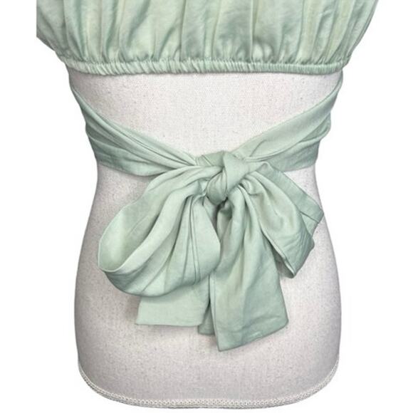 Indikah green crop top coquette boho festival NEW puff sleeve summer soft girl - Picture 8 of 10